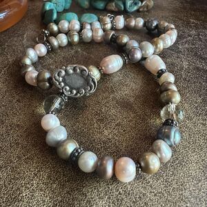 Andrea 925 Sterling Silver Baroque Freshwater Pearl Necklace Multicolor 19”